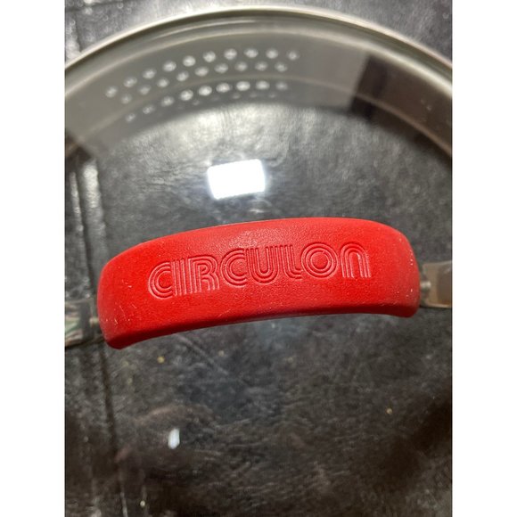 Circulon Glass Steel Replacement Pot Strainer Lid Red Silicone Handle 6 inch - Picture 3 of 3